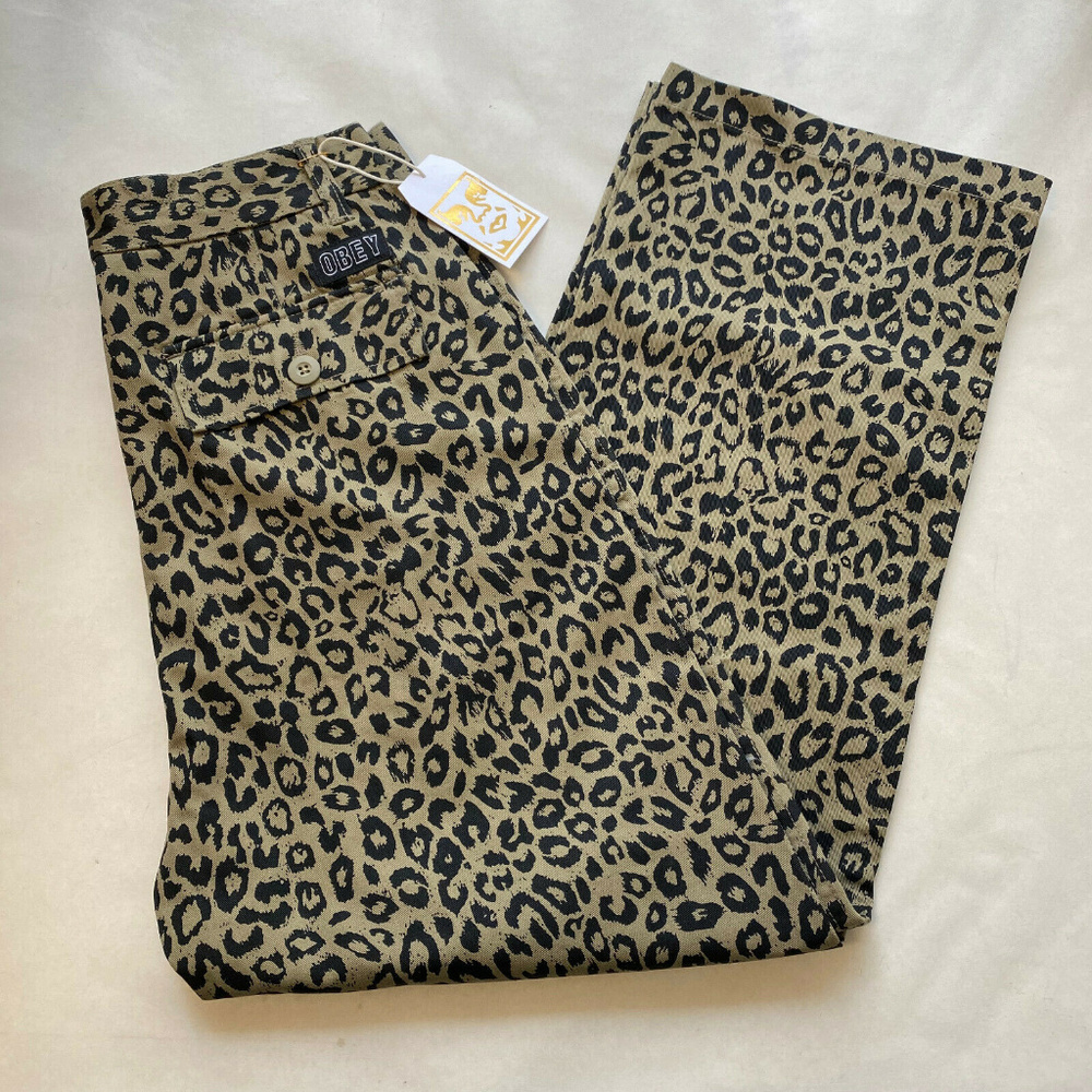 Obey High Waisted Wide Leg Trousers "Casbah" Khaki - Picture 3 of 7